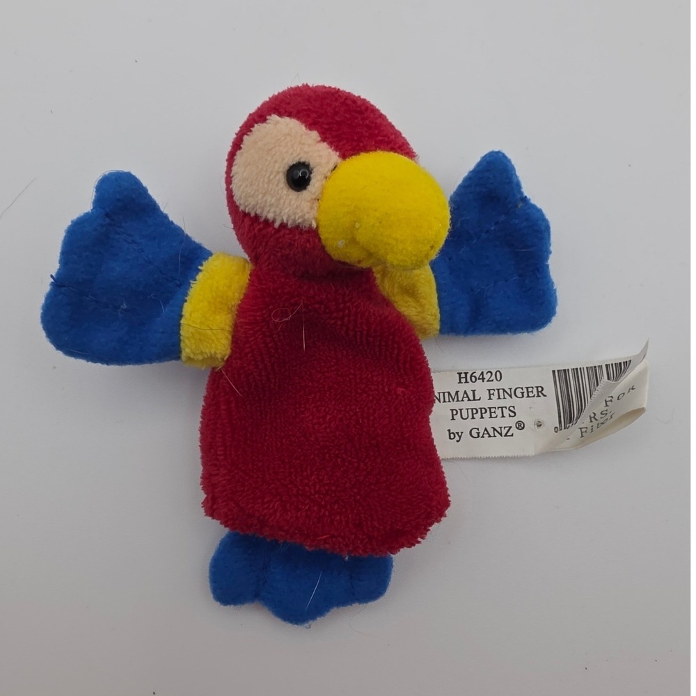 Ganz Parrot Finger Puppet OS Red Blue Yellow Vintage Toy Nursery Rhymes